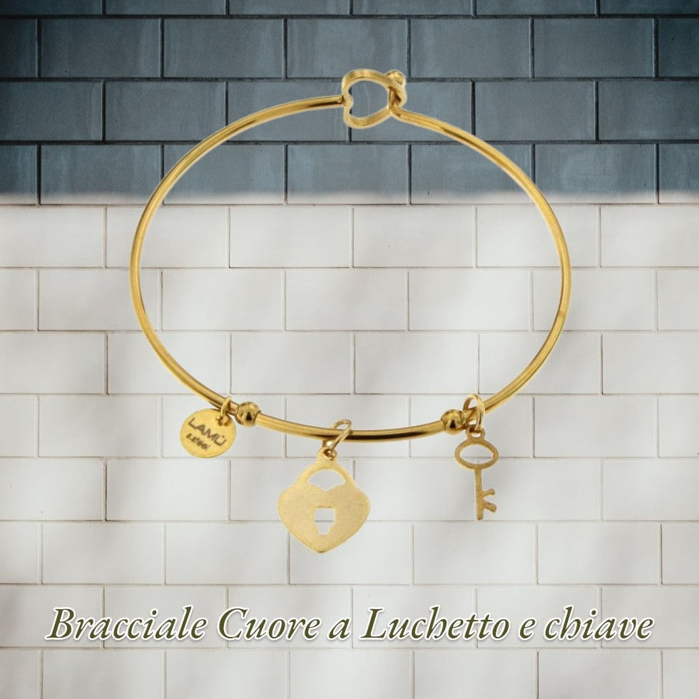 Bracciale cuore a lucchetto e chiave