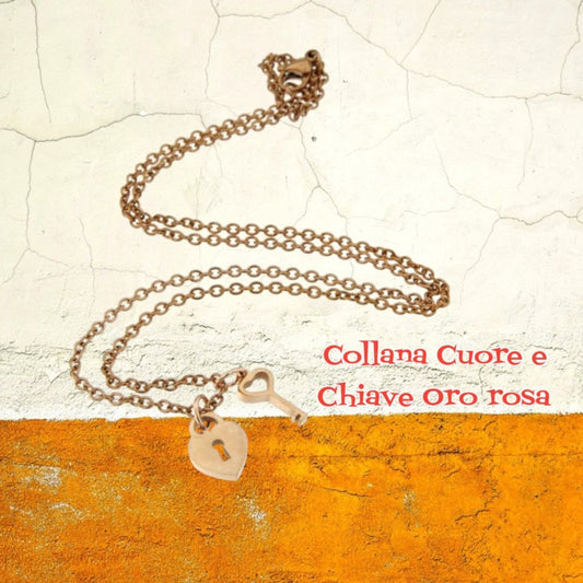 Collana pendente cuore a lucchetto e chiave