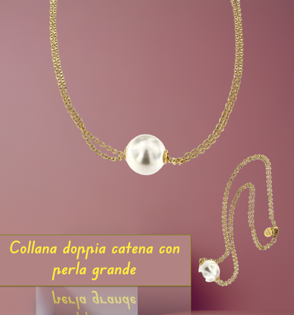 Collana doppia catena con perla grande