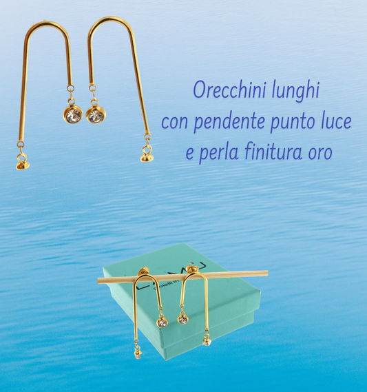 Orecchini lunghi con pendente punto luce e perla